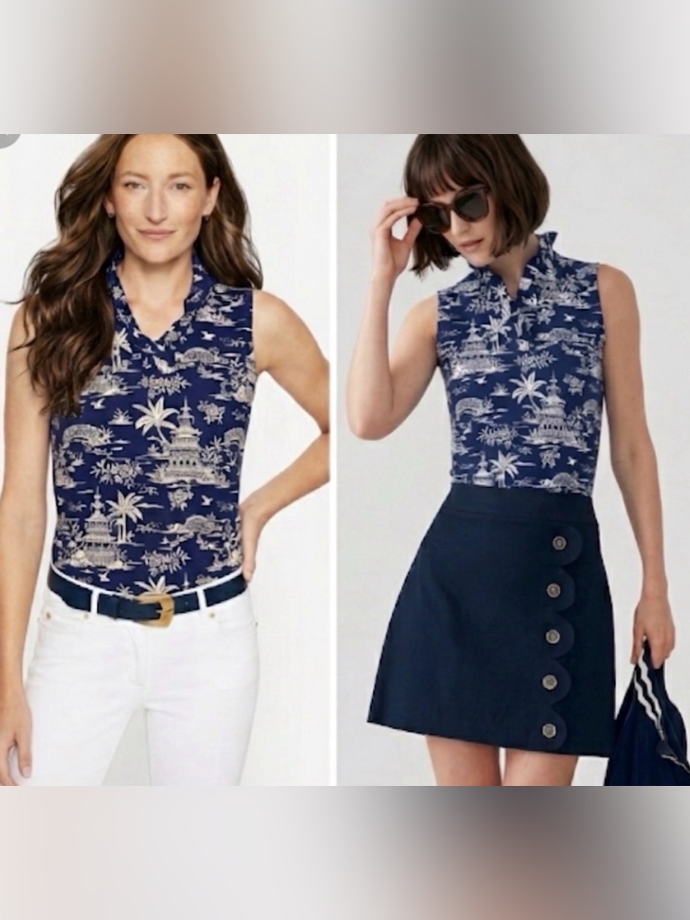 J. Mclaughlin - women’s Durham Blouse ruffled tank top Village scene pattern SZM